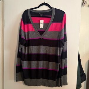 Lane Bryant Pink and Gray Striped Sweater